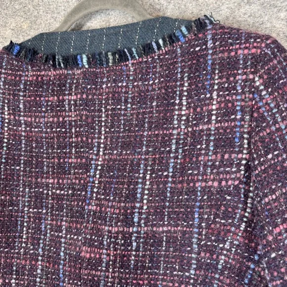 Trina Turk Tweed Jacket Multicolor Fringe Size 12 Career Chic Blazer Quiet Luxe - Picture 12 of 16